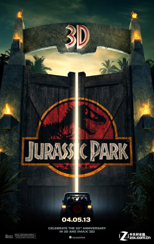"侏罗纪公园"片方展示了第四部的新logo,背景换为蓝色,字体有立体感