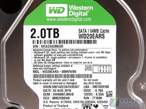 西部数据2tb greenpower硬盘标签