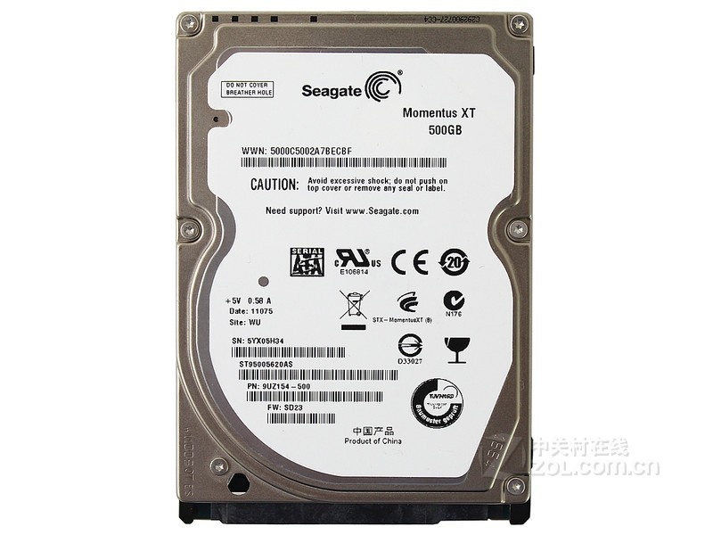 希捷 希捷Momentus XT 500GB 7200转 4GB混合硬盘（ST95005620AS） 机械硬盘产品图片