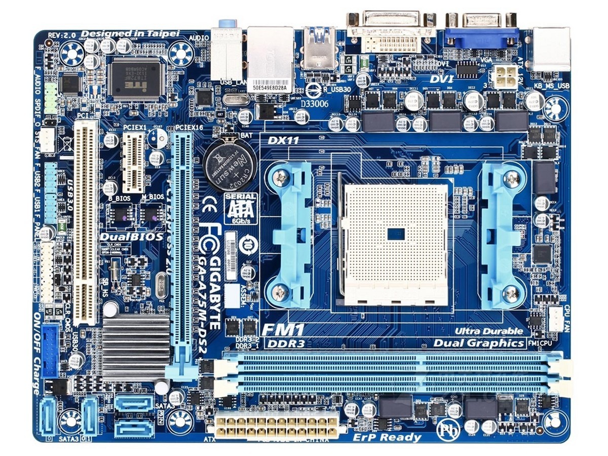 GIGABYTE GA-A75M-DS2 Motherboard AMD A75 DDR3 Socket FM1 Micro ATX w/ IO Shield - Picture 1 of 5